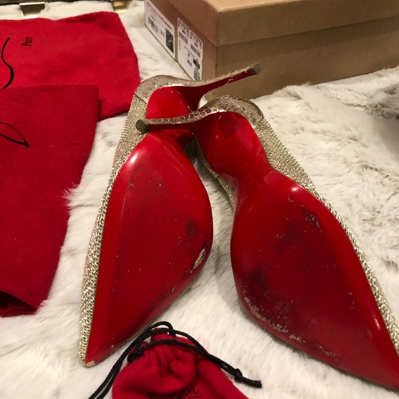 Christian Louboutin - Gold Mesh Lace Leather Pumps - Picture 8 of 8